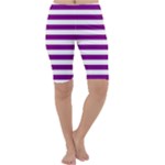 Horizontal Stripes - White and Purple Violet Cropped Leggings