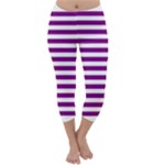 Horizontal Stripes - White and Purple Violet Capri Winter Leggings