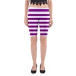 Horizontal Stripes - White and Purple Violet Yoga Cropped Leggings