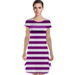 Horizontal Stripes - White and Purple Violet Cap Sleeve Nightdress