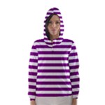 Horizontal Stripes - White and Purple Violet Hooded Wind Breaker (Women)