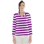 Horizontal Stripes - White and Purple Violet Wind Breaker (Women)