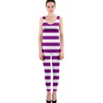 Horizontal Stripes - White and Purple Violet OnePiece Catsuit
