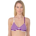 Horizontal Stripes - White and Purple Violet Reversible Tri Bikini Top