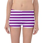 Horizontal Stripes - White and Purple Violet Reversible Boyleg Bikini Bottoms