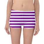 Horizontal Stripes - White and Purple Violet Boyleg Bikini Bottoms