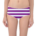 Horizontal Stripes - White and Purple Violet Mid-Waist Bikini Bottoms