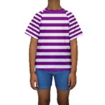 Horizontal Stripes - White and Purple Violet Kid s Short Sleeve Swimwear