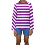 Horizontal Stripes - White and Purple Violet Kid s Long Sleeve Swimwear