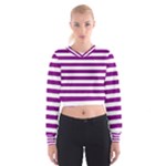 Horizontal Stripes - White and Purple Violet Women s Cropped Sweatshirt