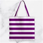Horizontal Stripes - White and Purple Violet Zipper Grocery Tote Bag