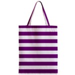 Horizontal Stripes - White and Purple Violet Zipper Classic Tote Bag
