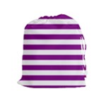 Horizontal Stripes - White and Purple Violet Drawstring Pouch (XL)