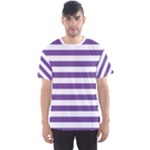 Horizontal Stripes - White and Dark Lavender Violet Men s Sport Mesh Tee