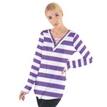 Horizontal Stripes - White and Dark Lavender Violet Women s Tie Up Tee