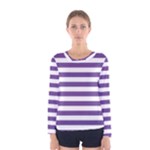 Horizontal Stripes - White and Dark Lavender Violet Women s Long Sleeve T-shirt