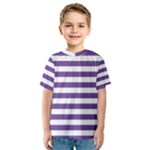 Horizontal Stripes - White and Dark Lavender Violet Kid s Sport Mesh Tee
