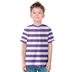 Horizontal Stripes - White and Dark Lavender Violet Kid s Cotton Tee
