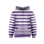 Horizontal Stripes - White and Dark Lavender Violet Kid s Zipper Hoodie