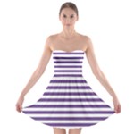 Horizontal Stripes - White and Dark Lavender Violet Strapless Bra Top Dress