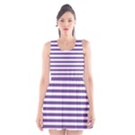 Horizontal Stripes - White and Dark Lavender Violet Scoop Neck Skater Dress