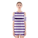 Horizontal Stripes - White and Dark Lavender Violet Women s Cutout Shoulder Dress