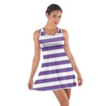 Horizontal Stripes - White and Dark Lavender Violet Cotton Racerback Dress