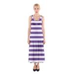 Horizontal Stripes - White and Dark Lavender Violet Full Print Maxi Dress