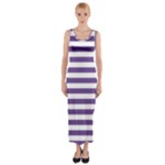 Horizontal Stripes - White and Dark Lavender Violet Fitted Maxi Dress