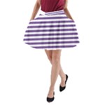 Horizontal Stripes - White and Dark Lavender Violet A-Line Pocket Skirt