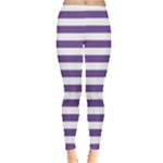 Horizontal Stripes - White and Dark Lavender Violet Women s Leggings