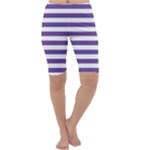 Horizontal Stripes - White and Dark Lavender Violet Cropped Leggings