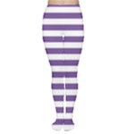Horizontal Stripes - White and Dark Lavender Violet Women s Tights