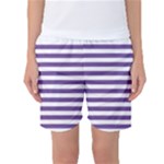 Horizontal Stripes - White and Dark Lavender Violet Women s Basketball Shorts