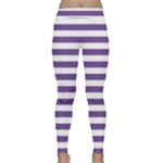 Horizontal Stripes - White and Dark Lavender Violet Yoga Leggings