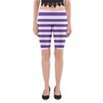 Horizontal Stripes - White and Dark Lavender Violet Yoga Cropped Leggings