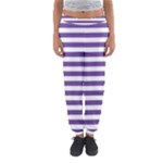 Horizontal Stripes - White and Dark Lavender Violet Women s Jogger Sweatpants