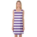 Horizontal Stripes - White and Dark Lavender Violet Sleeveless Satin Nightdress