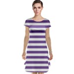 Horizontal Stripes - White and Dark Lavender Violet Cap Sleeve Nightdress