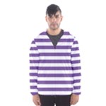 Horizontal Stripes - White and Dark Lavender Violet Hooded Wind Breaker (Men)