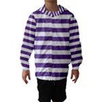 Horizontal Stripes - White and Dark Lavender Violet Hooded Wind Breaker (Kids)