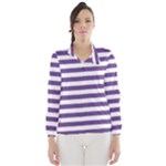 Horizontal Stripes - White and Dark Lavender Violet Wind Breaker (Women)