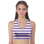 Horizontal Stripes - White and Dark Lavender Violet Women s Sports Bra