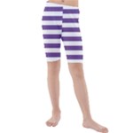 Horizontal Stripes - White and Dark Lavender Violet Kid s Mid Length Swim Shorts
