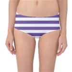 Horizontal Stripes - White and Dark Lavender Violet Mid-Waist Bikini Bottoms