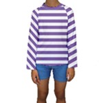 Horizontal Stripes - White and Dark Lavender Violet Kid s Long Sleeve Swimwear