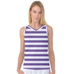 Horizontal Stripes - White and Dark Lavender Violet Women s Basketball Tank Top
