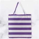 Horizontal Stripes - White and Dark Lavender Violet Grocery Tote Bag