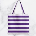 Horizontal Stripes - White and Dark Lavender Violet Zipper Grocery Tote Bag