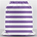 Horizontal Stripes - White and Dark Lavender Violet Drawstring Bag (Large)